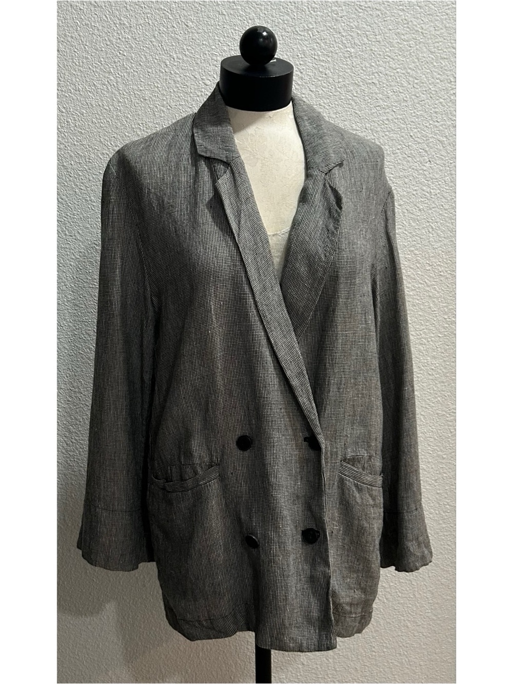 Pomandere Italy Women’s Double Breast Blazer Size Large Houndstooth Black White